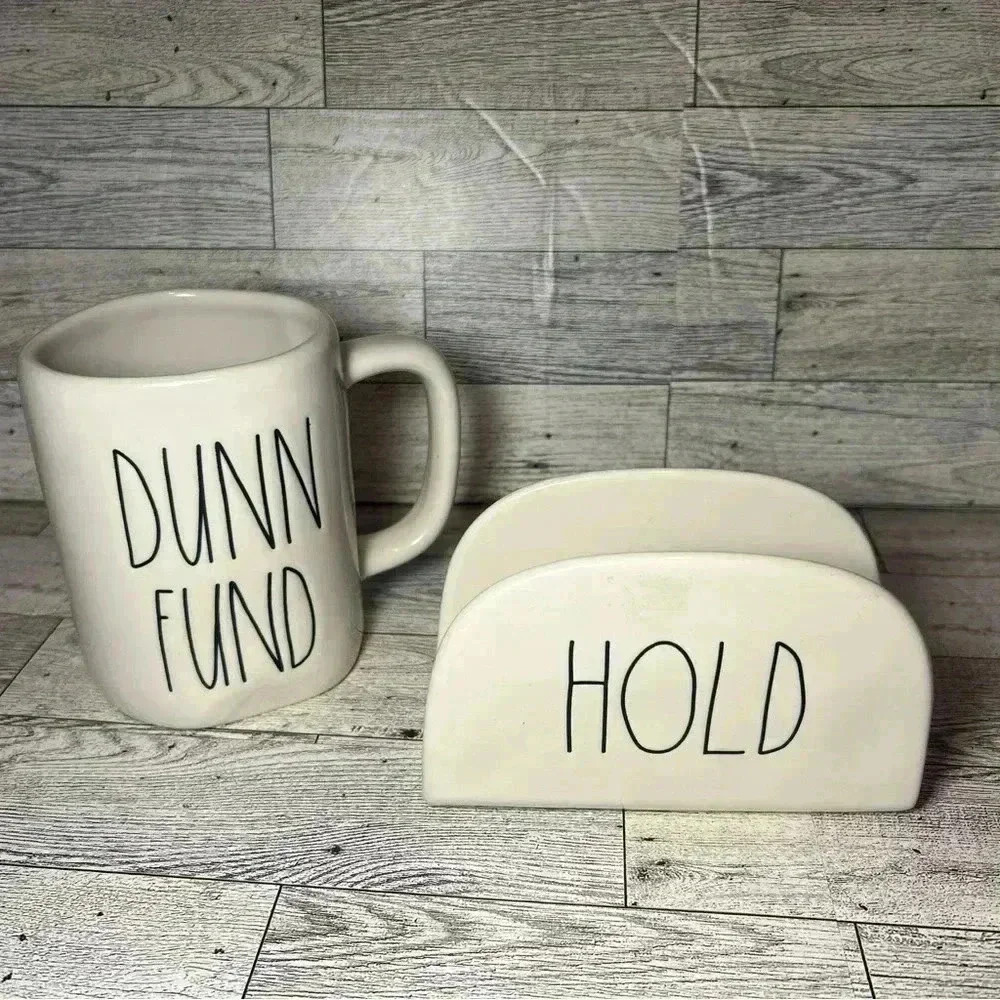 Rae Dunn napkin holder, ceramic, HOLD. EUC. DUNN FUND CUP